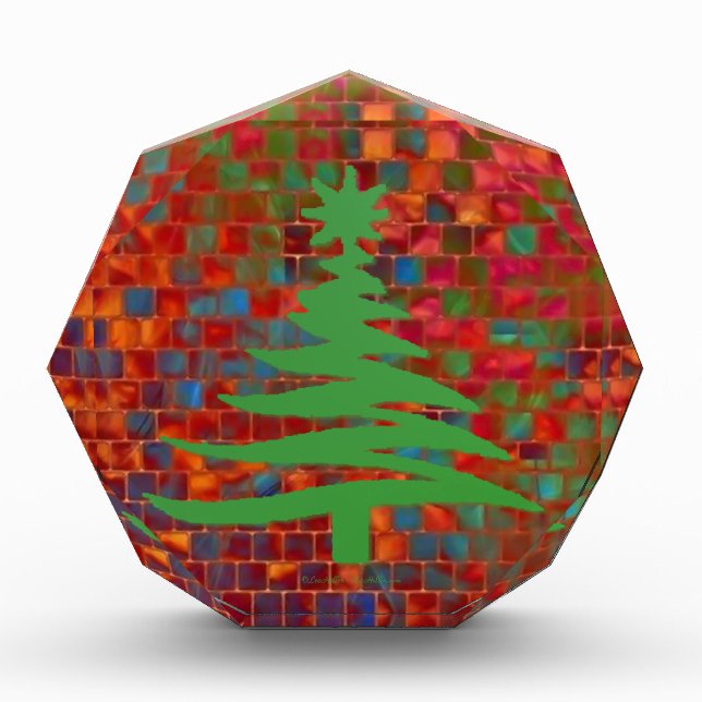 Modern Christmas Tree Stencil Print Green Acrylic Award (Front)