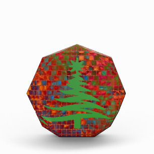 Modern Christmas Tree Stencil Print Green Acrylic Award