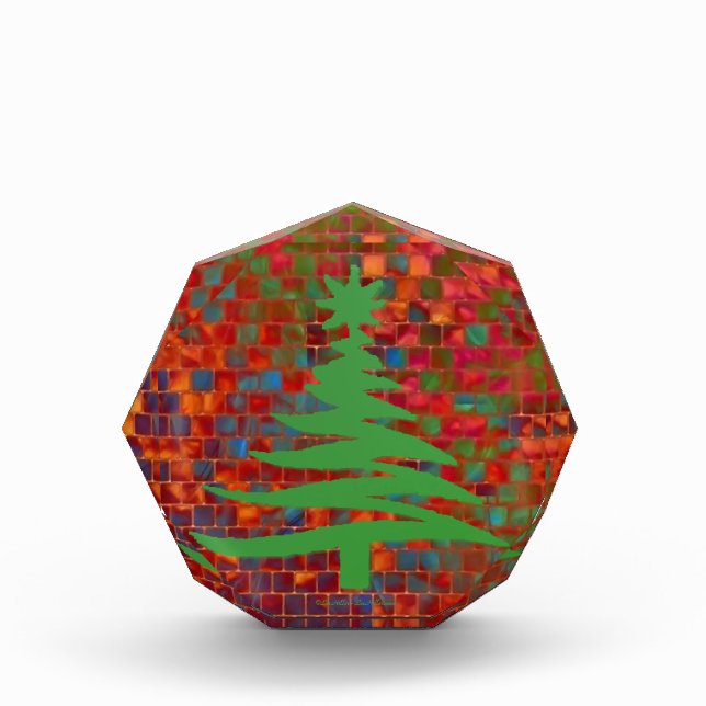 Modern Christmas Tree Stencil Print Green Acrylic Award (Front)