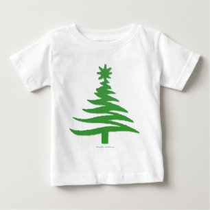 Modern Christmas Tree Stencil Print Green Baby T-Shirt
