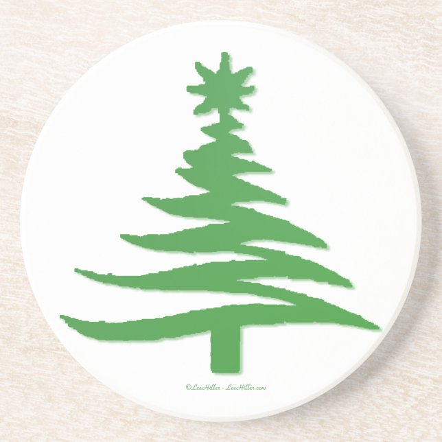 Modern Christmas Tree Stencil Print Green Coaster (Front)