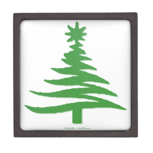 Modern Christmas Tree Stencil Print Green Gift Box