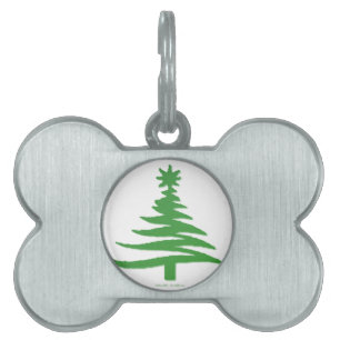 Modern Christmas Tree Stencil Print Green Pet ID Tag
