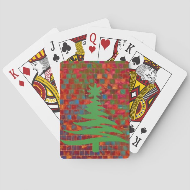 Modern Christmas Tree Stencil Print Green Poker Cards (Back)