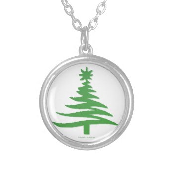 Modern Christmas Tree Stencil Print Green Silver Plated Necklace by leehillerloveadvice at Zazzle
