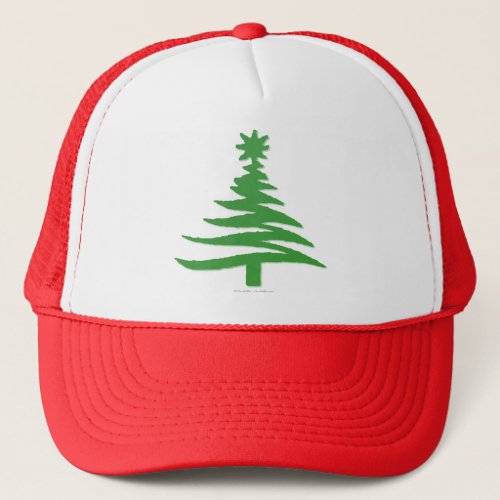 Modern Christmas Tree Stencil Print Green Trucker Hat