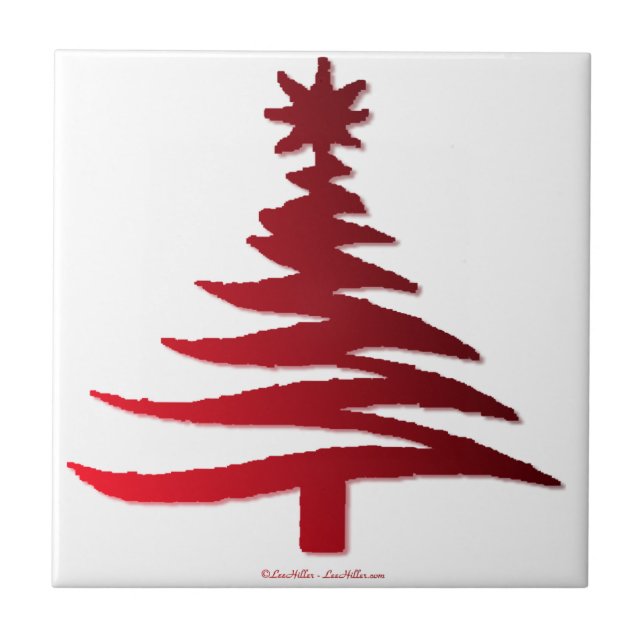 Modern Christmas Tree Stencil Print Red Ceramic Tile (Front)