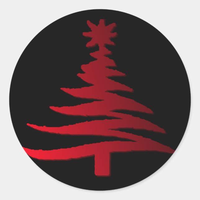 Modern Christmas Tree Stencil Print Red Classic Round Sticker (Front)
