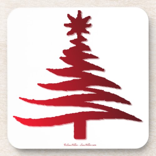 Modern Christmas Tree Stencil Print Red Coaster