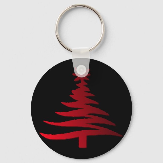 Modern Christmas Tree Stencil Print Red Keychain (Front)