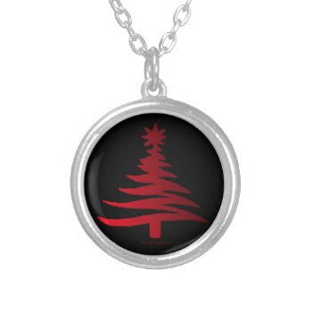 Modern Christmas Tree Stencil Print Red Silver Plated Necklace by leehillerloveadvice at Zazzle