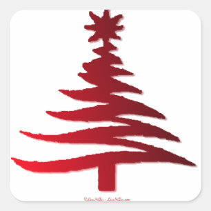 Modern Christmas Tree Stencil Print Red Square Sticker