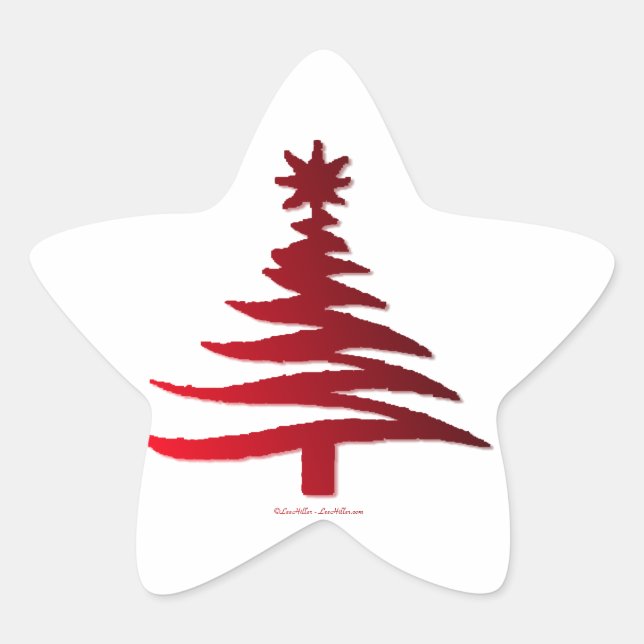 Modern Christmas Tree Stencil Print Red Star Sticker (Front)