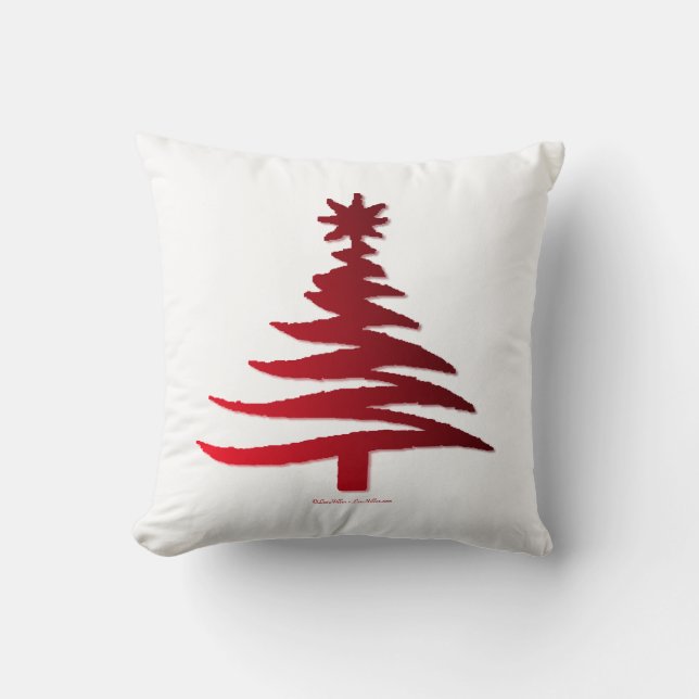 Modern Christmas Tree Stencil Print Red Throw Pillow (Front)
