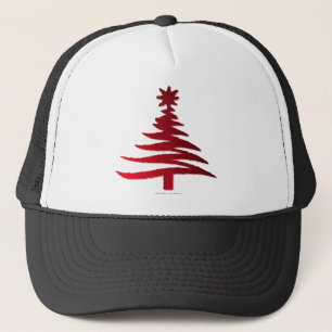 Modern Christmas Tree Stencil Print Red Trucker Hat