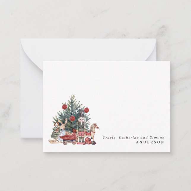 Modern Christmas Tree Toys Nutcracker Holiday Note Card (Front)