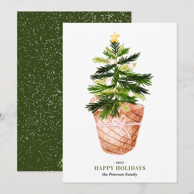 Modern Christmas tree watercolor bow illustration Card (Front/Back)