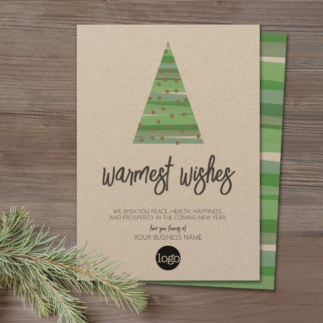 Modern Christmas Tree - watercolor script Business Holiday Card (Office Holiday Card - Modern Tech Design with Simple Tree and your logo)