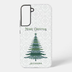 Modern Christmas Tree White Green Personalized Samsung Galaxy S22+ Case
