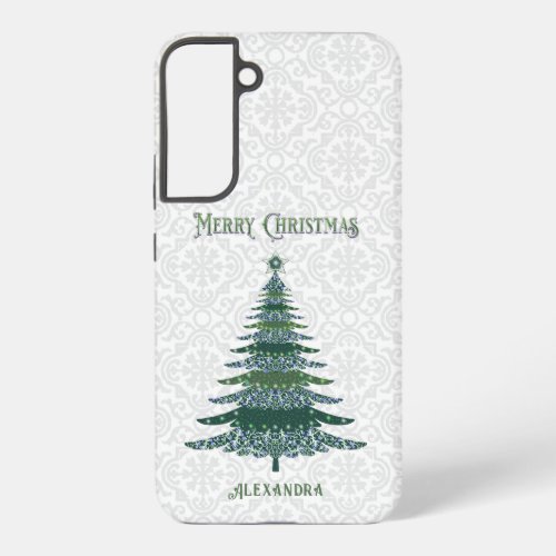 Modern Christmas Tree White Green Personalized Samsung Galaxy S22 Case