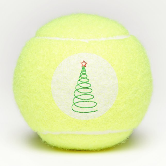 Modern Christmas Tree with Red Star Holiday Tennis Balls (Front)