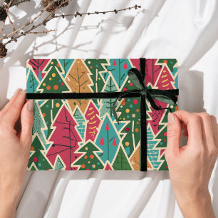 Modern Christmas tree wrapping paper in pattern