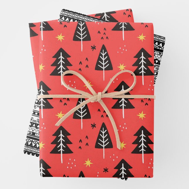 Modern Christmas Tree Wrapping Paper Sheets (In situ)
