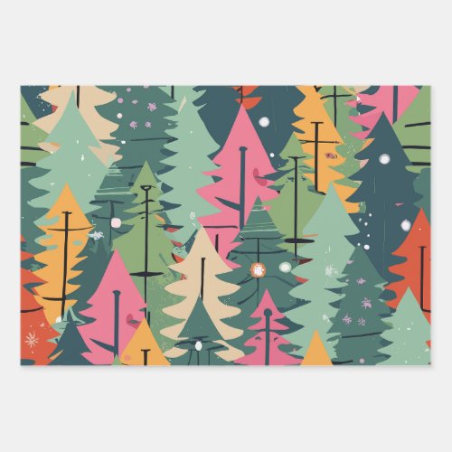 Modern Christmas tree wrapping paper with pattern