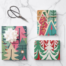 Modern Christmas tree wrapping paper with pattern