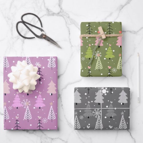 Modern Christmas Trees and Snowflakes Christmas Wrapping Paper Sheets