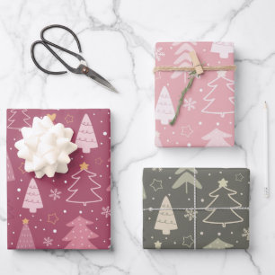 Modern Christmas Trees and Snowflakes Christmas Wrapping Paper Sheets