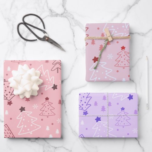 Modern Christmas Trees and Snowflakes Christmas Wrapping Paper Sheets