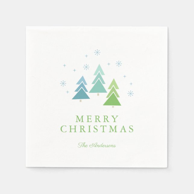 Modern Christmas Trees and Snowflakes Napkins (Front)