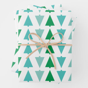 Modern Christmas Trees Aqua Holiday Patterned Wrapping Paper Sheets