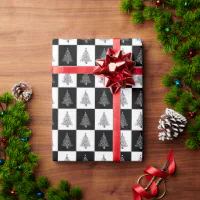 Modern Christmas Trees Black & White Pattern Wrapping Paper