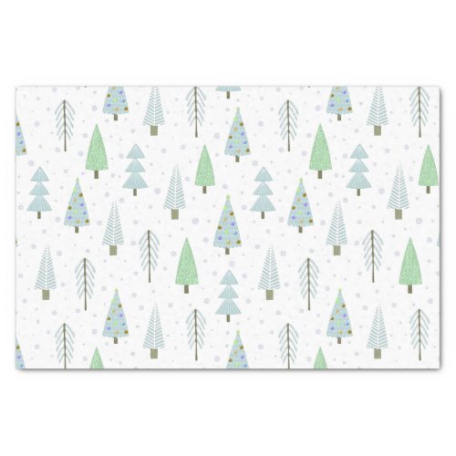 Modern Christmas Trees Blue Green Pattern Tissue Paper