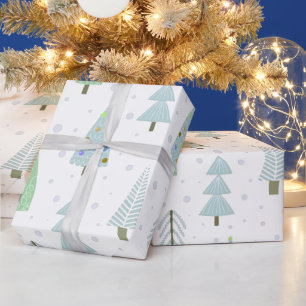 Modern Christmas Trees Blue Green Pattern Wrapping Paper