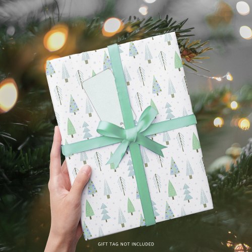 Modern Christmas Trees Blue Green Pattern Wrapping Paper
