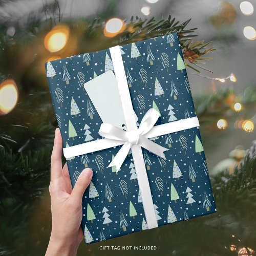 Modern Christmas Trees Blue Green Pattern Wrapping Wrapping Paper