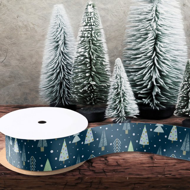 Modern Christmas Trees Blue Green Satin Ribbon (Creator Uploaded)