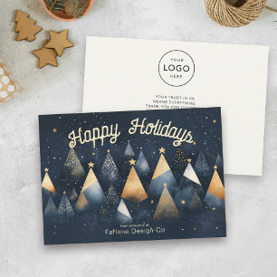 Modern Christmas Trees Blue Small Office Business Holiday Card