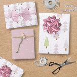 Modern Christmas Trees Blush Pink Pattern Trio Wrapping Paper Sheets<br><div class="desc">Modern abstract Christmas trees,  forest trees and winter snow patterns in shades of blush pink and lime green. Contact the designer via Zazzle Chat or makeitaboutyoustore@gmail.com if you'd like this design modified,  on another product or would like coordinating items.</div>