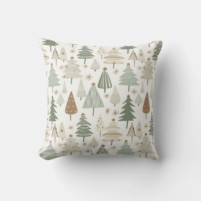 Modern Christmas Trees brown pattern Throw Pillow (Front)