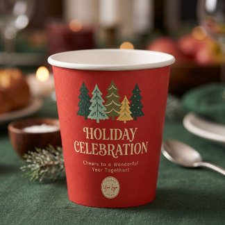 Modern Christmas Trees Corporate Happy Holidays Paper Cups