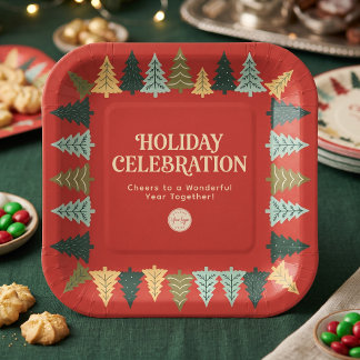 Modern Christmas Trees Corporate Happy Holidays Paper Plates