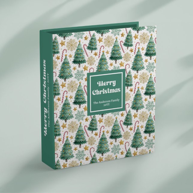 Modern Christmas trees earthy red green memory  3 Ring Binder (Modern Christmas trees earthy red green memory album)