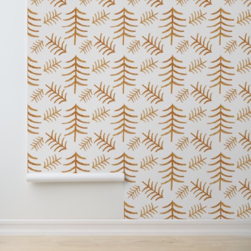 Modern Christmas Trees Gold On White  Wallpaper