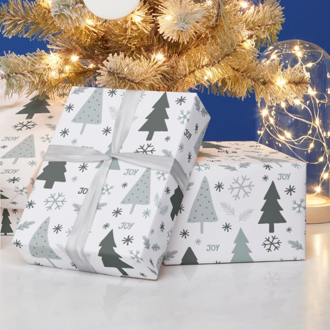 Modern Christmas Trees Gray Wrapping Paper (Holidays)