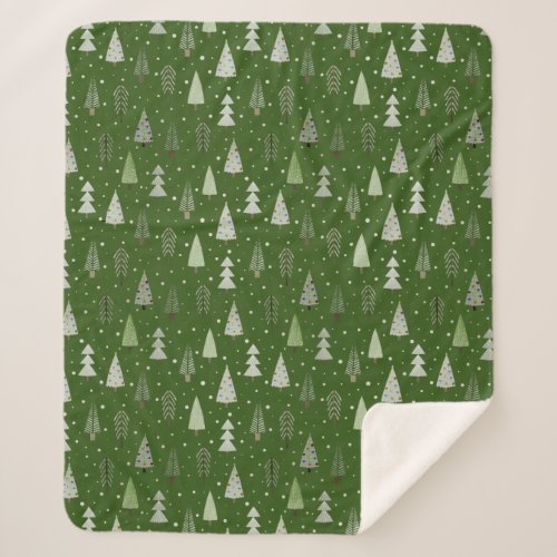Modern Christmas Trees Green Pattern Sherpa Blanket