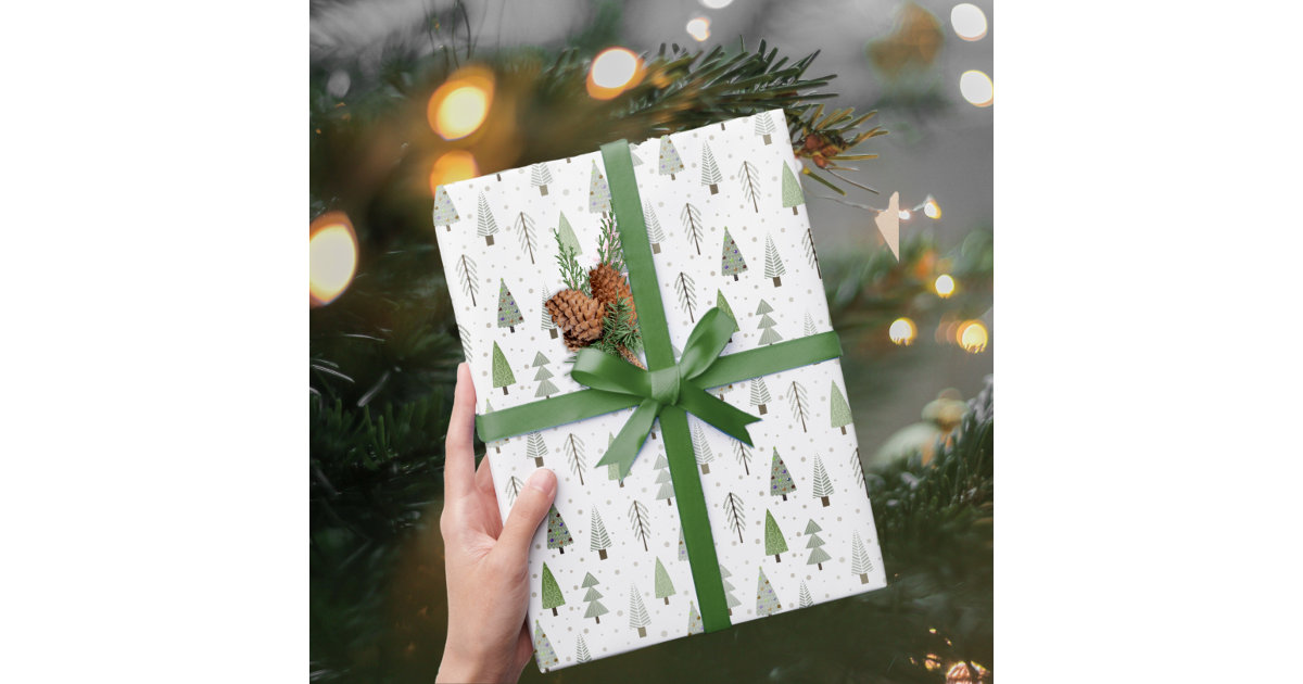 Sage Green Merry Christmas White Christmas Tree Wrapping Paper